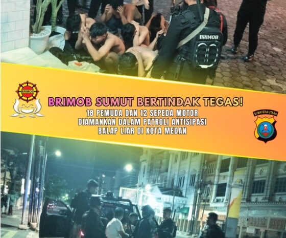  18 Pemuda dan 12 Sepeda Motor Diamankan Brimob Sumut Saat Patroli Antisipasi Balap Liar di Kota Medan