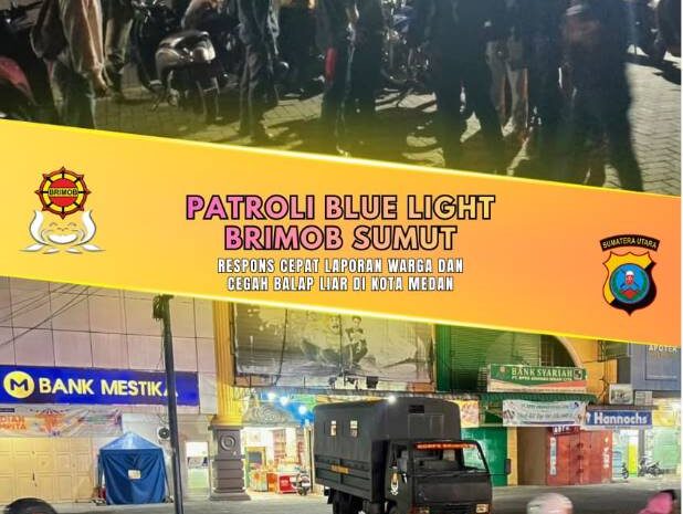  Patroli Blue Light Brimob Sumut, Respons Cepat Laporan Warga dan Cegah Balap Liar di Kota Medan