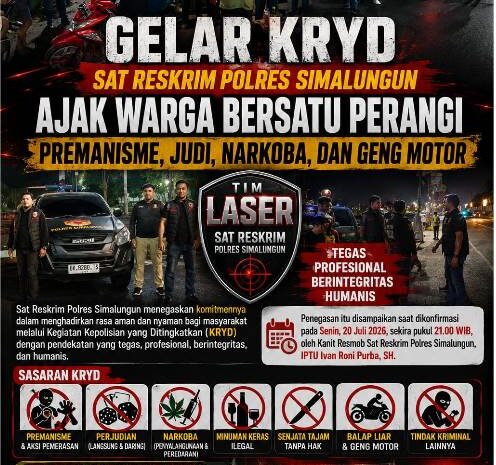  Gelar KRYD, Polres Simalungun Ajak Warga Bersatu Perangi Premanisme, Judi, Narkoba dan Geng Motor