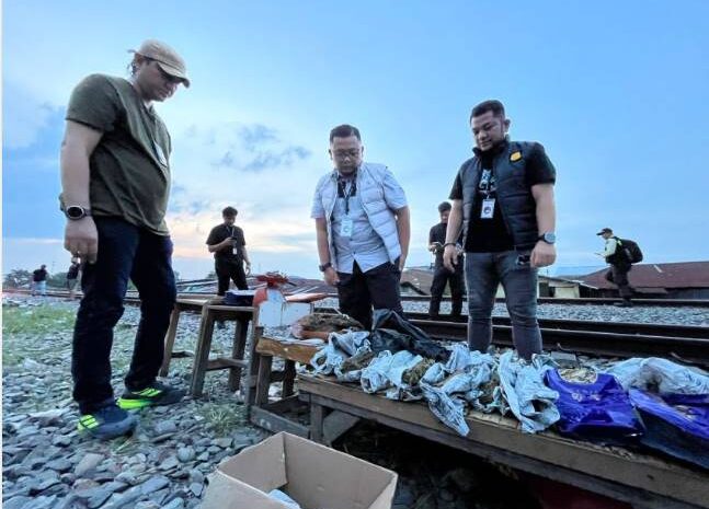  Sarang Narkoba di Bantaran Rel KA Medan – Kualanamu Dibakar, 3 Kg Ganja dan Senjata Disita