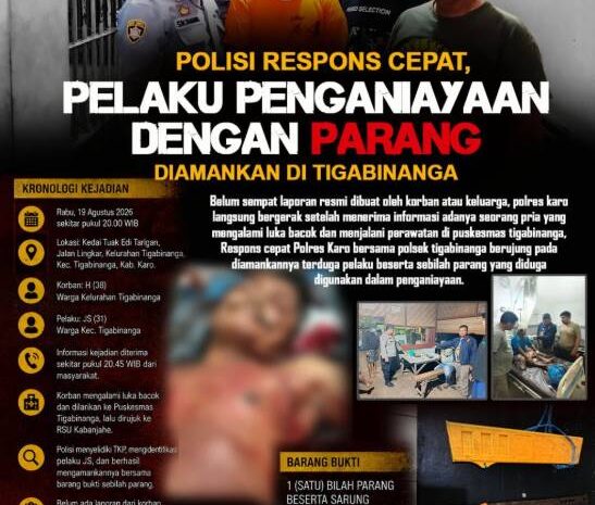  Polres Karo Ringkus Pelaku Penganiayaan Dengan Parang di Tigabinanga