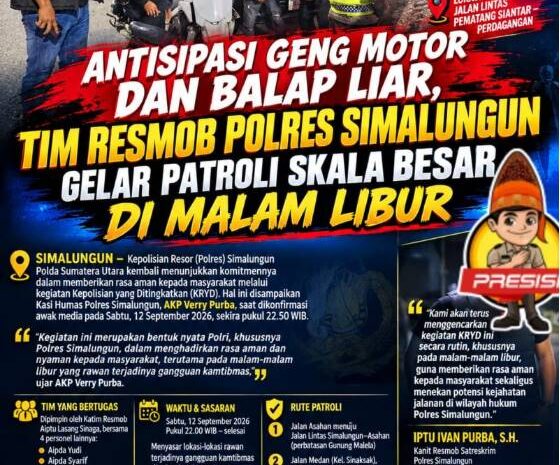  Resmob Polres Simalungun Gelar Patroli Skala Besar di Malam Libur